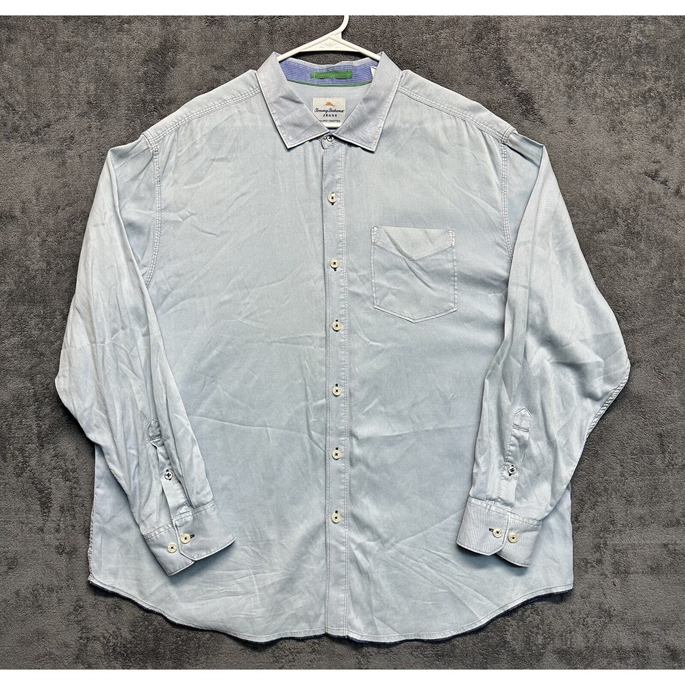 Tommy Bahama Jeans Button Up Shirt Mens 2XL Blue Tencel Cotton Island Modern Fit